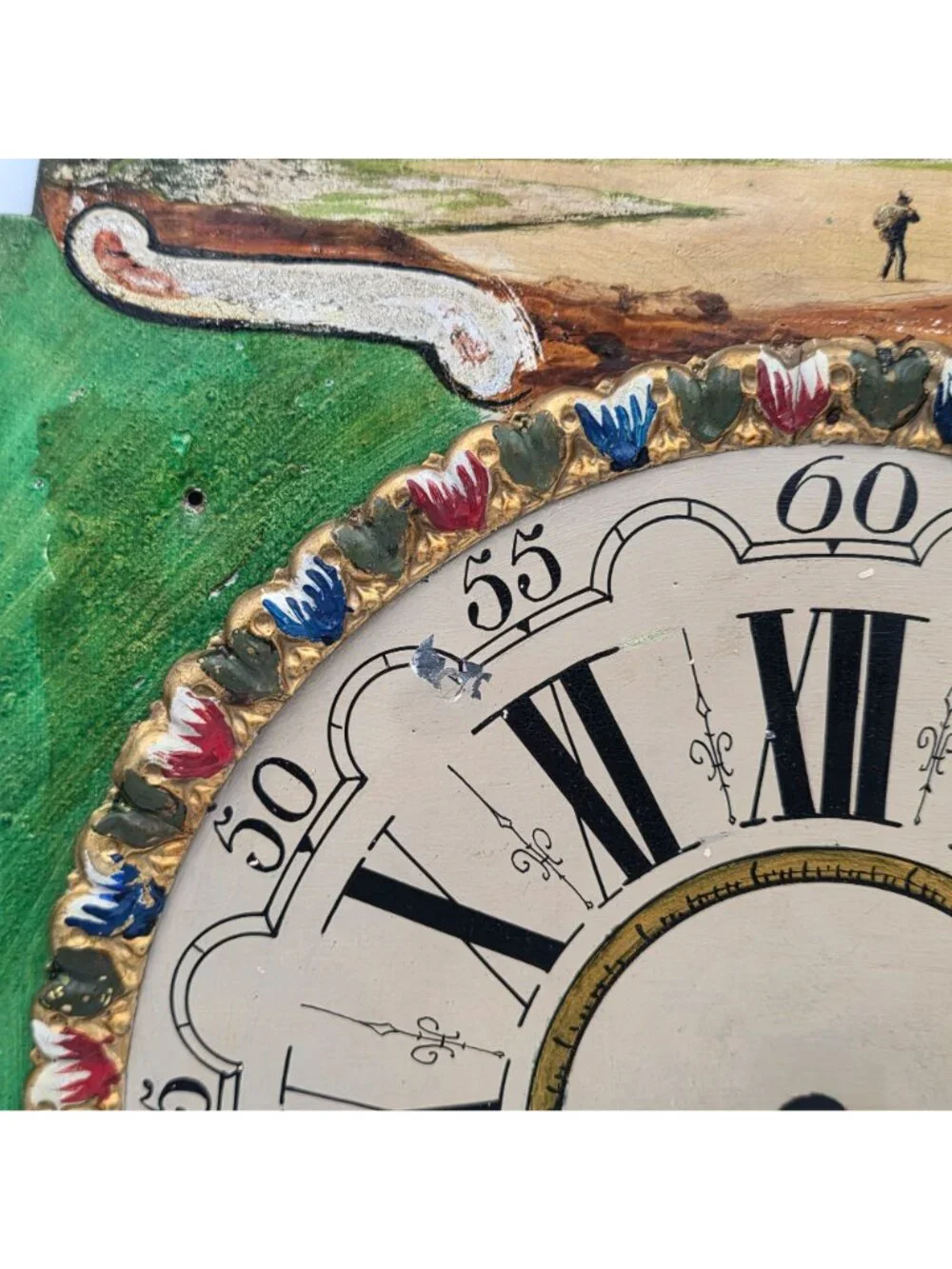 Clock Face Hand Painted Metal 1890s Dutch Longcase Table decor Decoration Face